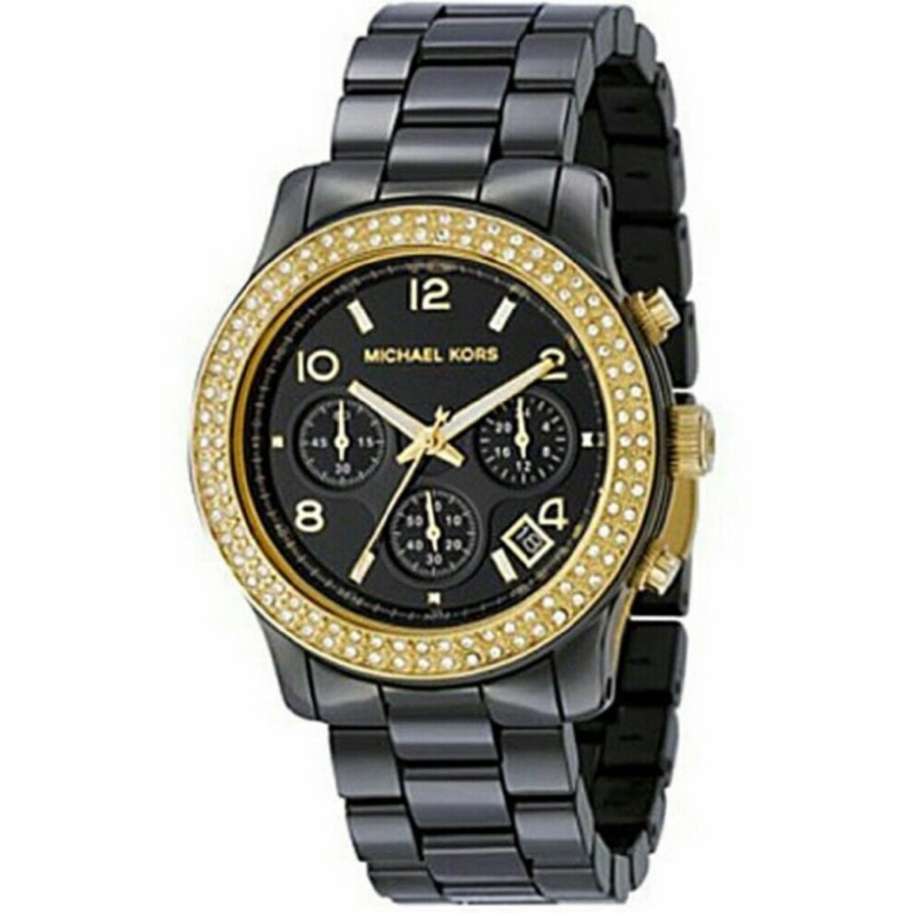 Michael Kors MK5270 Runway Women's Watch Black Ceramic Chronograph Crystal EUC